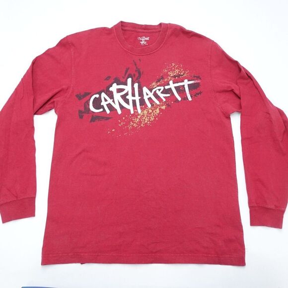 Carhartt Shirt Mens Medium Red 100% Cotton Graphic Crewneck Long Sleeve Pullover - Picture 1 of 8